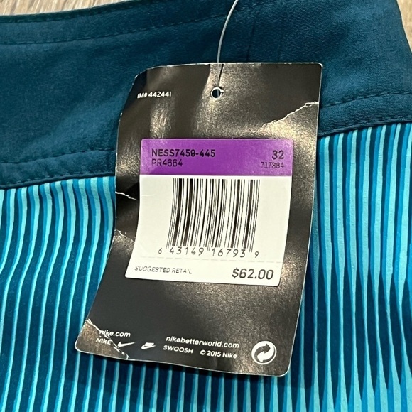 NWT Nike 32W Blue Drawstring Unlined Swim Trunks Blue Stripe Pattern - Picture 4 of 6
